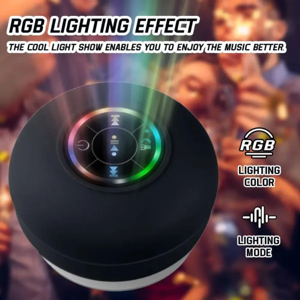 Waterproof Bluetooth Speaker with Colorful LED Lights, Strong Suction Cup & Phone Holder, Portable Mini Speaker for Outdoor/Show - Image 4