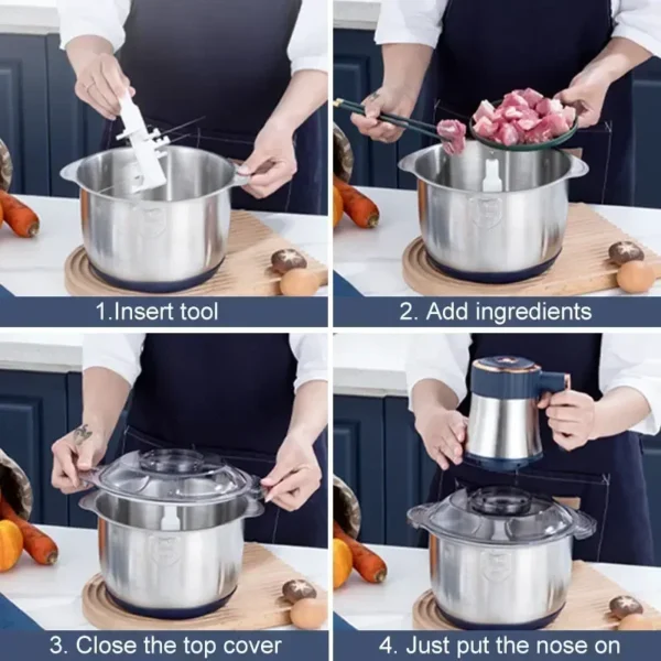 LXT Household Stainless Steel Meat Chopper Blender Yam Pounding Machine Pounder 5 Litters Electric Meat Grinder - Image 6