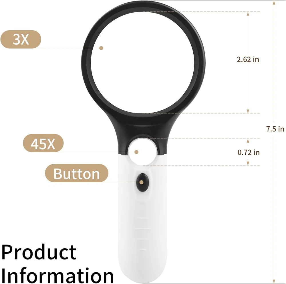 45X Professional Magnifying Glass Jewelry Loupe With LED Light Handheld Magnifier Lupa For Coins Stamps Kids Seniors Reading - Image 4