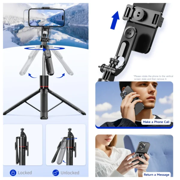 MEUYAG Selfie Stick Tripod with 1708mm Long Monopod Fill Light, Bluetooth Remote, 360° Rotation, 1/4 Interface, for mobile phone - Image 3