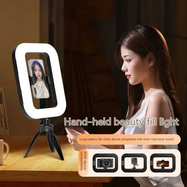New Handheld Ring LED Rechargeable Fill light Portable Mobile Phone Live Broadcast Photography Desktop Rabbit Cage Selfie Light - Image 4