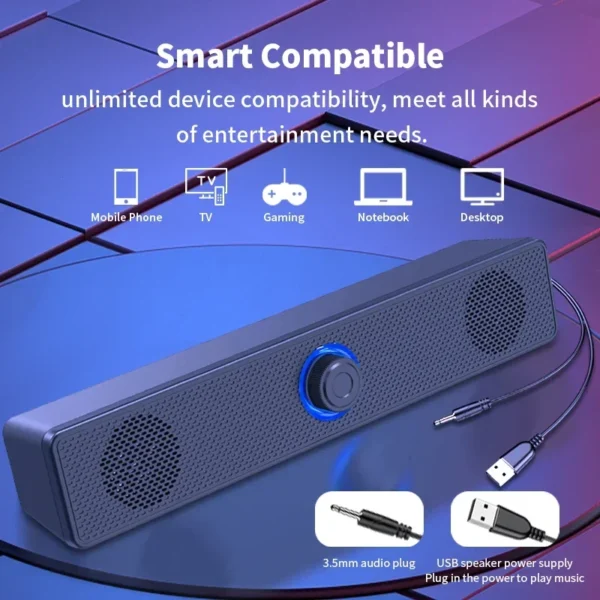 PC Soundbar Wired and Wireless Bluetooth Speaker USB Powered Soundbar for TV Pc Laptop Gaming Home Theater Surround Audio System - Image 5