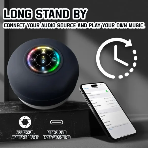 Waterproof Bluetooth Speaker with Colorful LED Lights, Strong Suction Cup & Phone Holder, Portable Mini Speaker for Outdoor/Show - Image 5