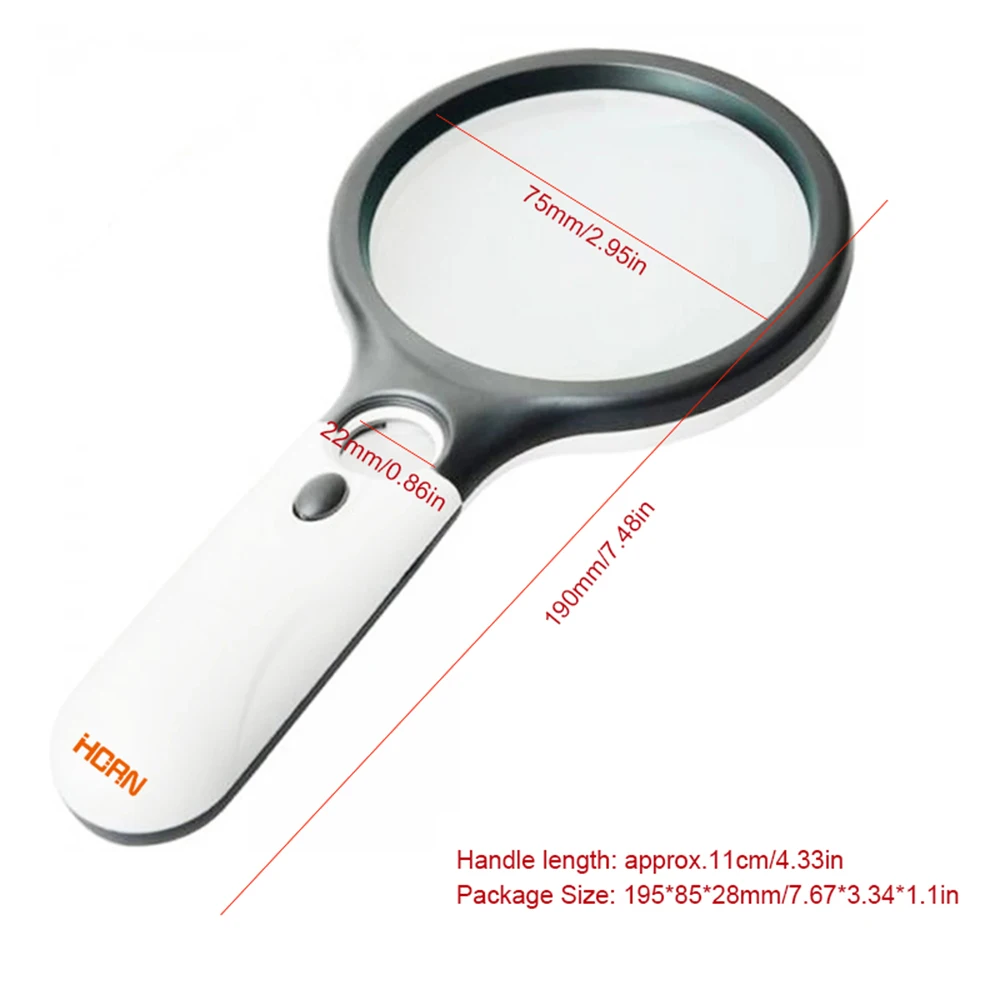 White Magnifying Glass Handheld 45X Magnifier With 3 LED Light For Reading Magnifying Glass Jewelry Loupe - Image 4