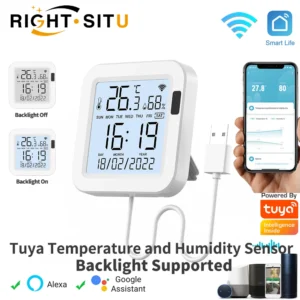 Tuya Temperature and Humidity Smart Sensor With Backlight for Smart Home var WiFi SmartLife Work with Alexa Google Assistant