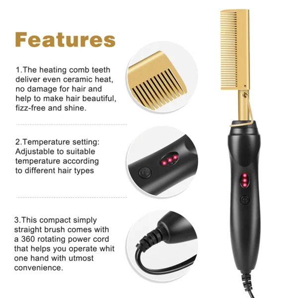 2 in 1 Electric Hot Heating Comb Hair Straightener Curler Wet Dry Hair Iron Straightening Brush Hair Styling Tool - Image 6
