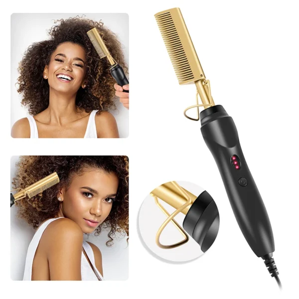 2 in 1 Electric Hot Heating Comb Hair Straightener Curler Wet Dry Hair Iron Straightening Brush Hair Styling Tool - Image 2