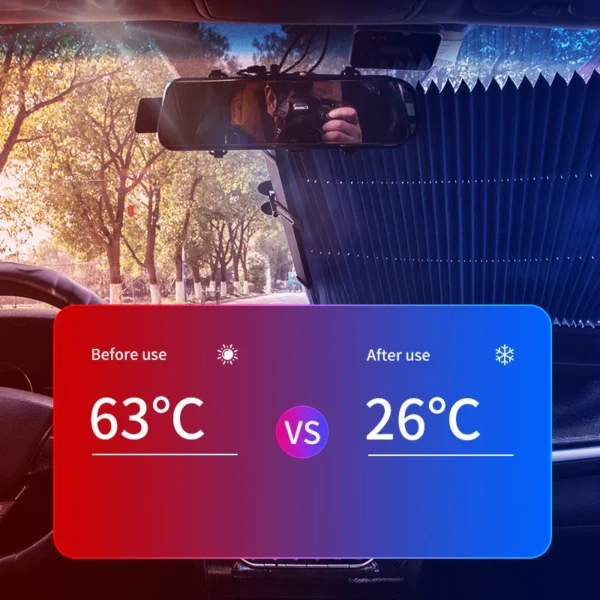 Car Windshield Sunshade Curtain Retractable Set Front Rear Window Sun Shade Protector UV Reflective Film Auto Sun Visor Covers - Image 4