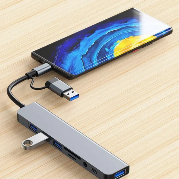8 in 2 USB +Type C HUB Docking Station with 3.5mm Audio Jack Adapter Micro SD Card Reader Laptop Tablet Phone Disk Converter - Image 3