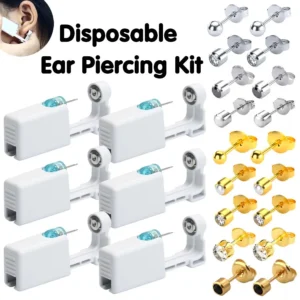 6PCS Self Ear Piercing Kit-Disposable Ear Piercing Gun with Built-in Stainless Steel Ear Studs ﻿