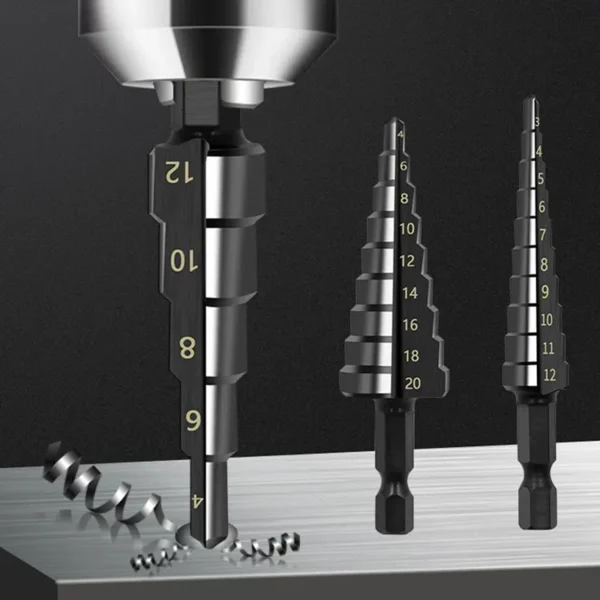 3Pcs HSS Straight Groove Step Drill Bit 3-12mm 4-12mm 4-20mm Nitride Black Hex Wood Metal Hole Cutter Core Drilling Tools Set - Image 2