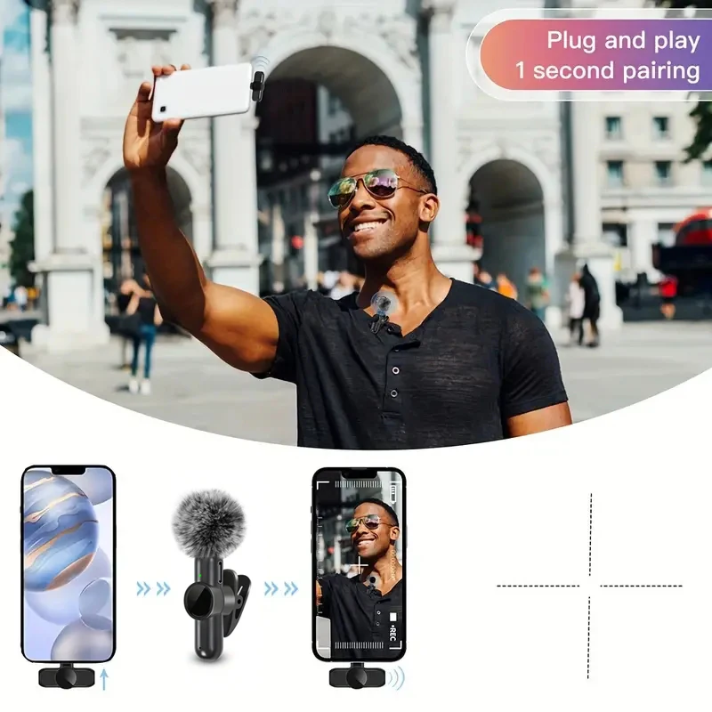 Wireless Lavalier Microphone With Windproof Cover Audio Video Recording Mini Mic For iPhone Android Mobile Phone Microphone - Image 3