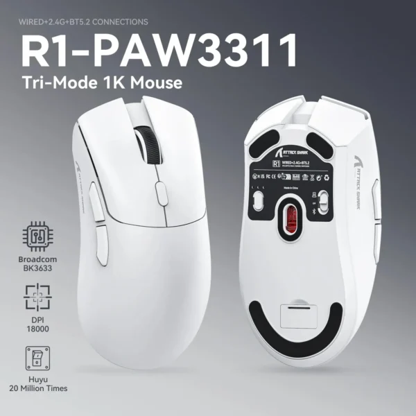 R1 Superlight Mouse Bluetooth 2.4G Wireless Gaming Mouse PixArt PAW3311 Gaming Sensor 6 Adjustable DPI for Office Game - Image 3