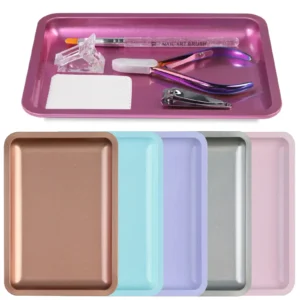 1PC Square Stainless Steel Cosmetic Storage Tray Nail Art Manicure Plate Tweezers Clippers Pens Container False Nails Dish Tools