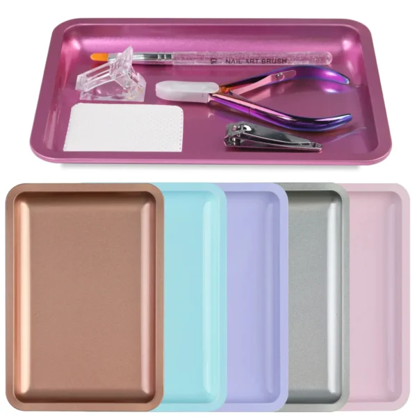 1PC Square Stainless Steel Cosmetic Storage Tray Nail Art Manicure Plate Tweezers Clippers Pens Container False Nails Dish Tools