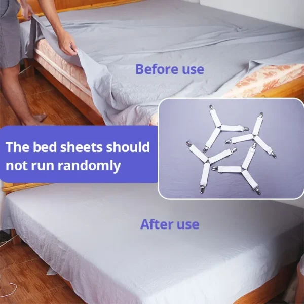 4pcs Adjustable Bed Sheet Fasteners Straps Elastic Mattress Cover Corner Holder Clip Grippers Suspender Cord Hook Loop Clasps - Image 4