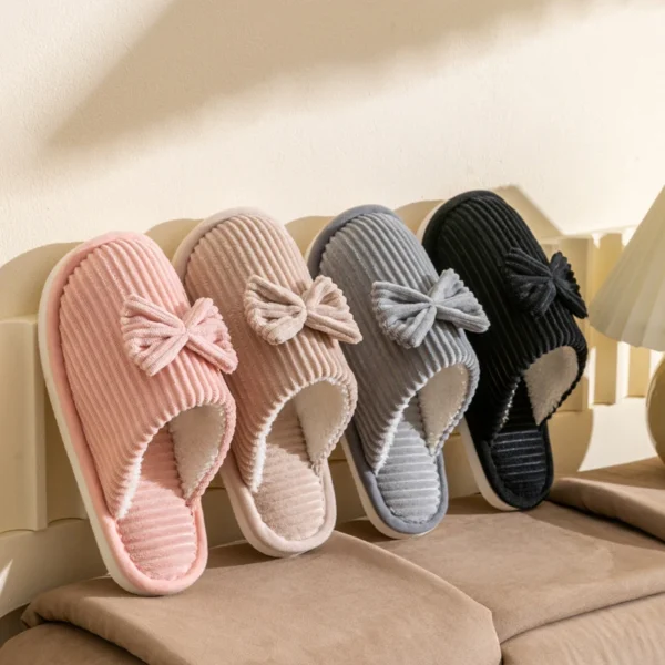 Fashion Women's Bow Slippers Fall/Winter Indoor Bedroom Floor Lightweight and Comfortable&Soft Warm Slippers for Home - Image 3