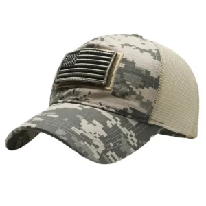 Black Mesh - Backed Baseball Cap with American Flag Patch - Stylish and Patriotic Accessory