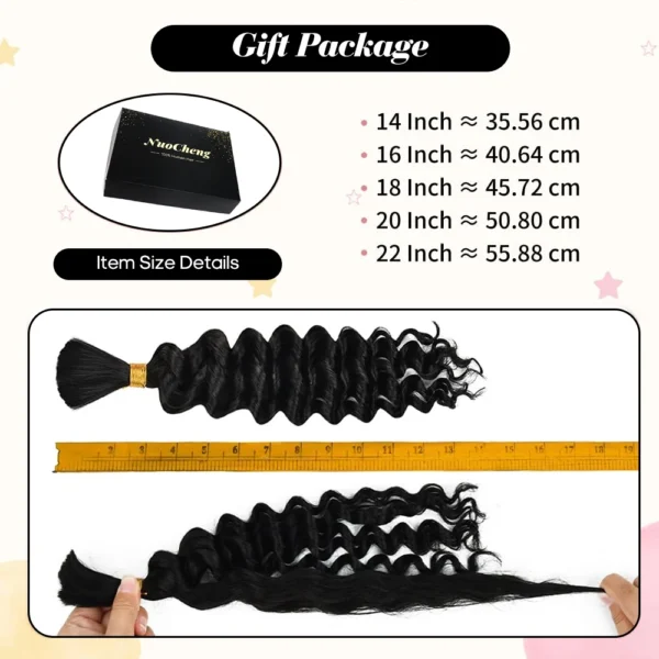 2 Bundles Human Braiding Hair for Boho Braids, 14Inch 100G 10A Brazilian Virgin Deep Wave Bulk Human Hair for Braiding - Image 4