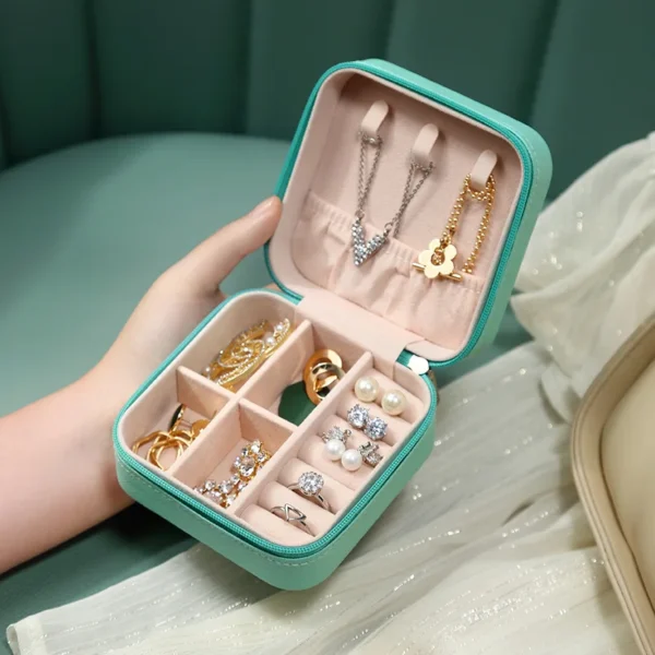 Portable Mini Jewelry Storage Box Travel Organizer Jewelry Case Leather Storage Earrings Necklace Ring Jewelry Organizer Display - Image 2
