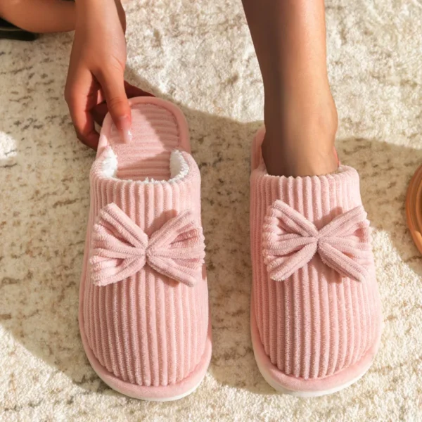 Fashion Women's Bow Slippers Fall/Winter Indoor Bedroom Floor Lightweight and Comfortable&Soft Warm Slippers for Home - Image 2