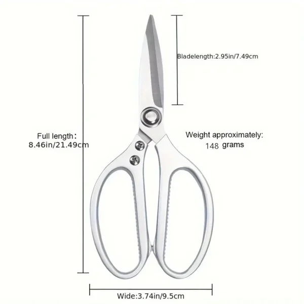 1pc Multi-Purpose Stainless Steel Kitchen Shears - Heavy-Duty Poultry Scissors with Comfortable Aluminum Alloy Grip for Food Pre - Image 2