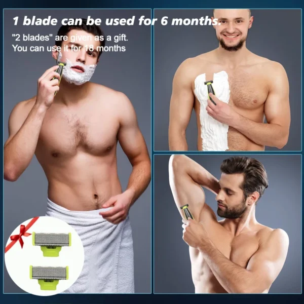 Electric Shaver for Men and Women Portable Full Body Trimmer USB T Shaped Blade Razor for Beard Armpit with 2 Replacement Blades - Image 2