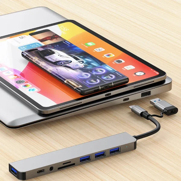 8 in 2 USB +Type C HUB Docking Station with 3.5mm Audio Jack Adapter Micro SD Card Reader Laptop Tablet Phone Disk Converter - Image 2