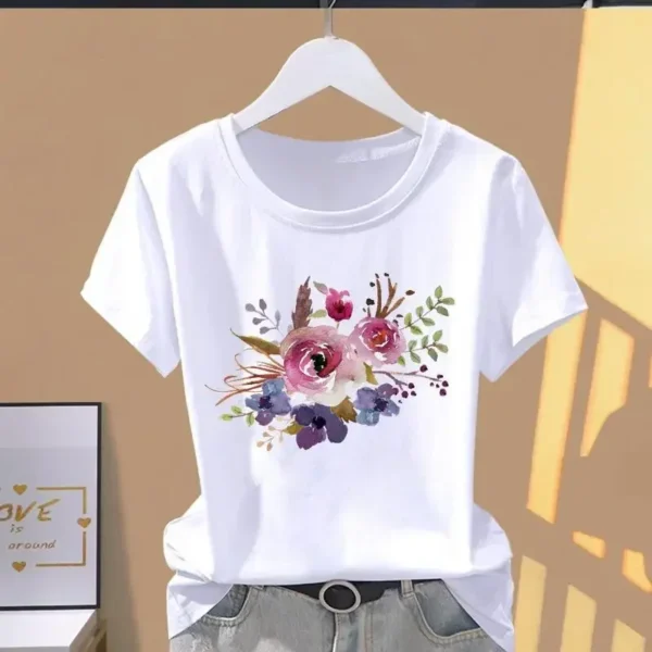 90s Y2k Women Print Floral Sports Fashion Casual Explosive Short Sleeve T-shirt Graphic Tshirts Women Clothes T Shirt - Image 6