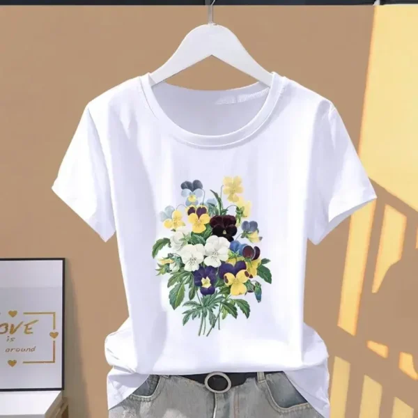 90s Y2k Women Print Floral Sports Fashion Casual Explosive Short Sleeve T-shirt Graphic Tshirts Women Clothes T Shirt - Image 3