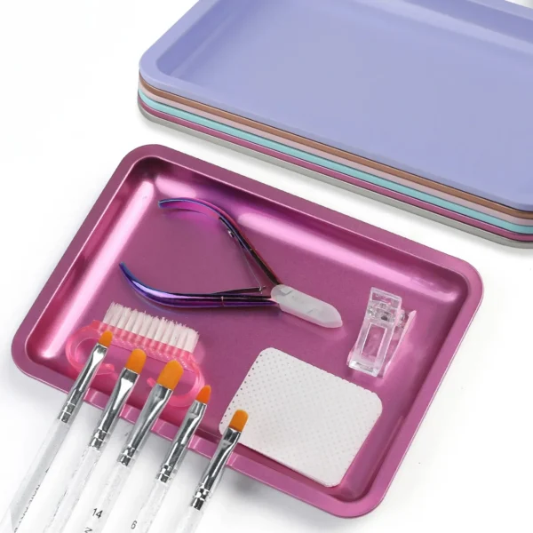 1PC Square Stainless Steel Cosmetic Storage Tray Nail Art Manicure Plate Tweezers Clippers Pens Container False Nails Dish Tools - Image 6