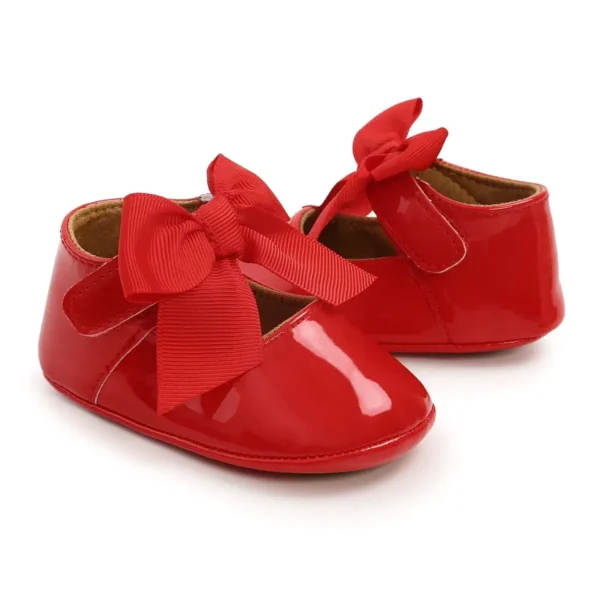 Meckior Baby Shoes Bowknot Rubber Sole Anti-slip PU Ballet Slippers Baby Girl Dress Shoes First Walker Toddler Crib Shoes - Image 4
