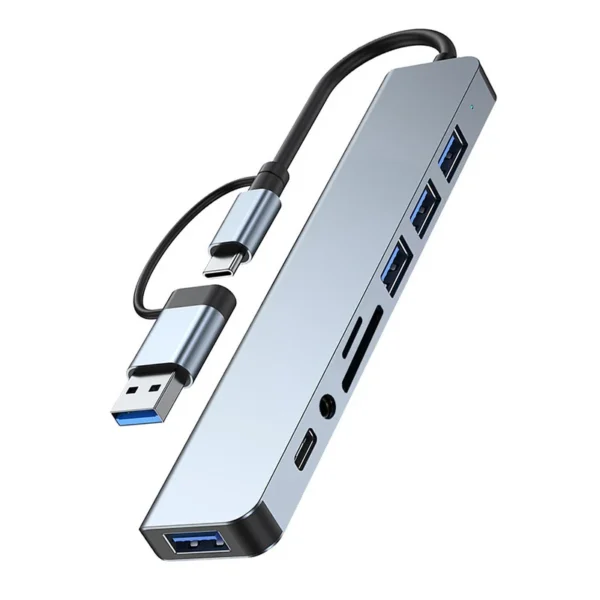 8 in 2 USB +Type C HUB Docking Station with 3.5mm Audio Jack Adapter Micro SD Card Reader Laptop Tablet Phone Disk Converter - Image 6