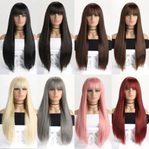 26-inch synthetic wig long straight hair cosplay Halloween costume everyday wig high-temperature hair accessory
