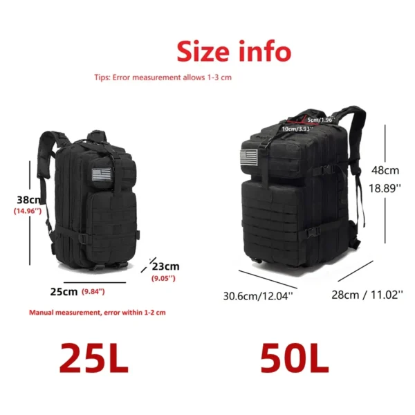 25L/50L 1000D Nylon Waterproof Trekking Fishing Hunting Bag Backpack Outdoor Rucksacks Tactical Sports Camping Hiking - Image 3