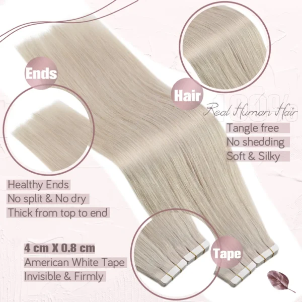 Ugeat Tape in Hair Extensions Human Hair Real Natural Brazilian Remy Hair Straight Seamless Skin Weft For Women Balayage 20P/40P - Image 2