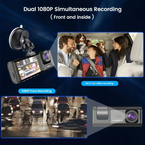 Dash Cam W/ IR Night Vision Loop Recording & 2" IPS Screen 1080P 3 Camera ， DVR recorder, video recorder, Vehicle DVR - Image 4