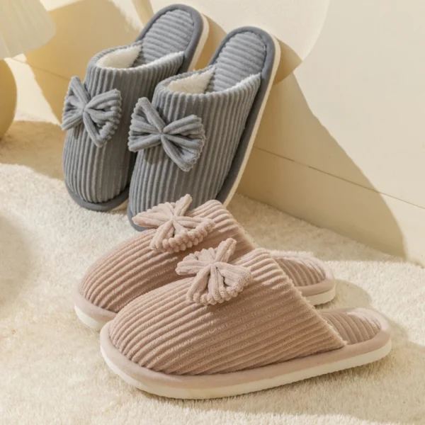 Fashion Women's Bow Slippers Fall/Winter Indoor Bedroom Floor Lightweight and Comfortable&Soft Warm Slippers for Home - Image 4