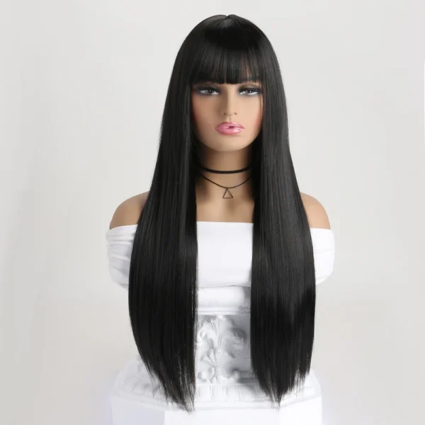 26-inch synthetic wig long straight hair cosplay Halloween costume everyday wig high-temperature hair accessory - Image 3
