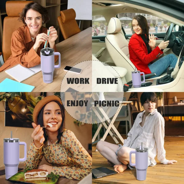 891/1182ml Insulated Mug With Handle And Straw Large Capacity 40oz Tumbler Stainless Steel Water Bottle Office Home Thermal Mug - Image 3