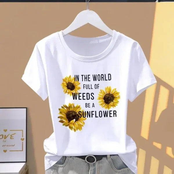 90s Y2k Women Print Floral Sports Fashion Casual Explosive Short Sleeve T-shirt Graphic Tshirts Women Clothes T Shirt - Image 5