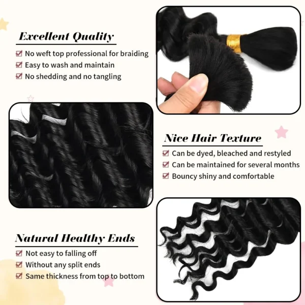 2 Bundles Human Braiding Hair for Boho Braids, 14Inch 100G 10A Brazilian Virgin Deep Wave Bulk Human Hair for Braiding - Image 3