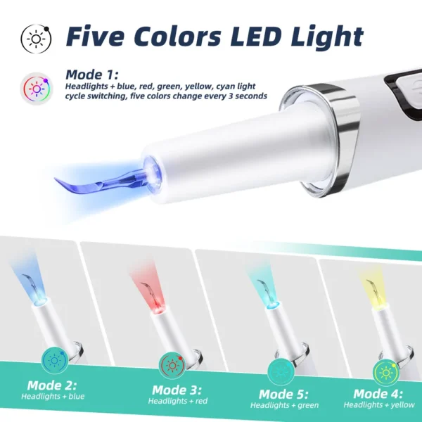 5 LED Light Ultrasonic Tooth Cleaner 9 Levels Dental Scaler Calculus Remover Plaque Stain Tartar Removal Teeth Cleaning Tools - Image 4