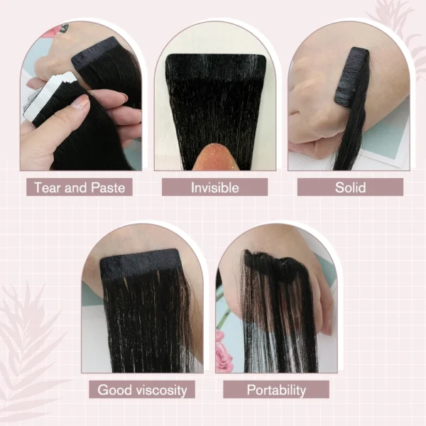 Ugeat Tape in Hair Extensions Human Hair Real Natural Brazilian Remy Hair Straight Seamless Skin Weft For Women Balayage 20P/40P - Image 5