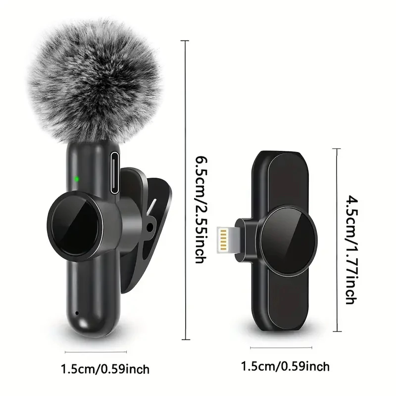 Wireless Lavalier Microphone With Windproof Cover Audio Video Recording Mini Mic For iPhone Android Mobile Phone Microphone - Image 2