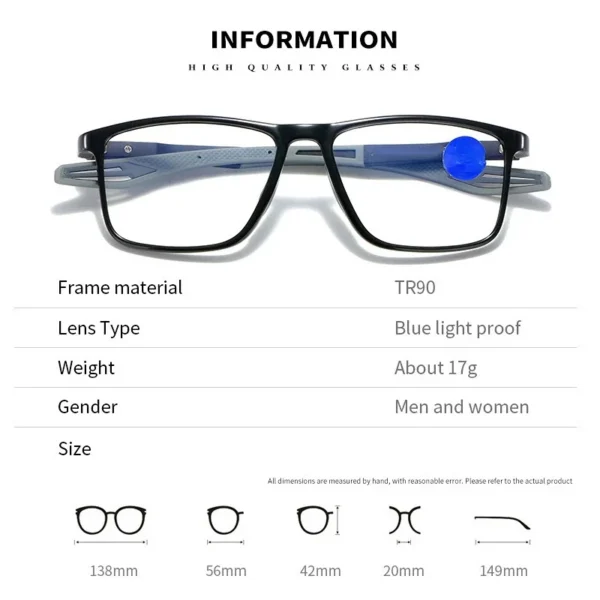 Anti-blue Light Reading Glasses Ultralight TR90 Sport Presbyopia Eyeglasses Women Men Far Sight Optical Eyewear Diopters To +4.0 - Image 6
