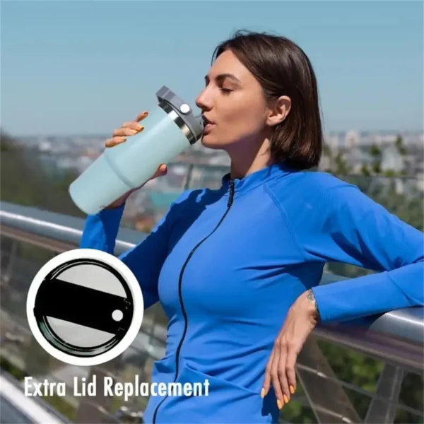 1pc Vacuum Tumbler with Lid Stainless Steel Portable Water Bottle with Dazzling Handle Insulated Tumbler Tote Handle 20/30OZ - Image 4