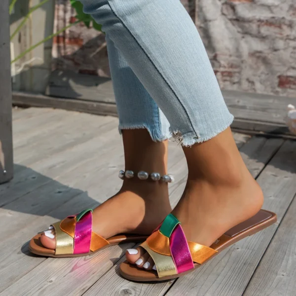 Luxury Designer Women Sandals 2025 New Woven with Comfortable Women's Sandals Casual Bottom Summer Flat Woman Slippers - Image 5