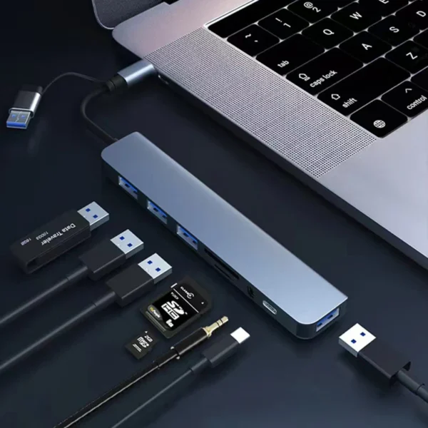 8 in 2 USB +Type C HUB Docking Station with 3.5mm Audio Jack Adapter Micro SD Card Reader Laptop Tablet Phone Disk Converter - Image 5