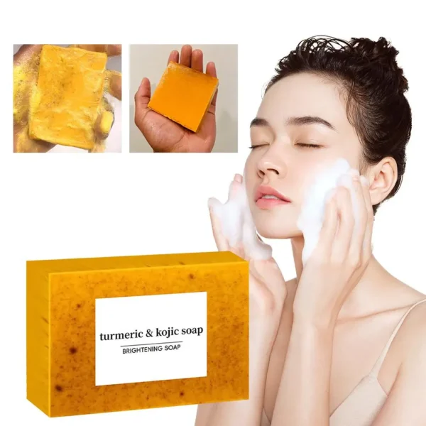 100g Turmeric Hand Made Soap, Lemon Kojic Acid Soap, Shower and Facial Soap Deep Cleaning For Face Body Skin Care - Image 2